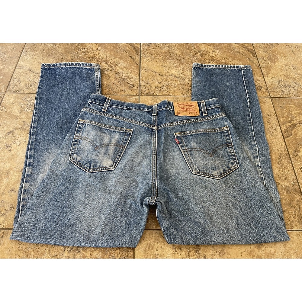 - Mens Jeans size 36 X 32 LEVIS 505 REGULAR STRAIGHT, BLUE DENIM STRETCH - Picture 3 of 9